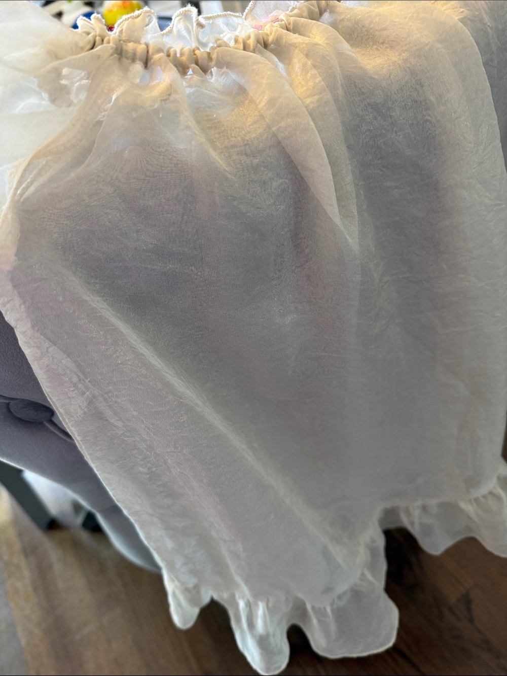 Kate Mack Sheer White Ruffled little girls lace overlay blouse - size 5